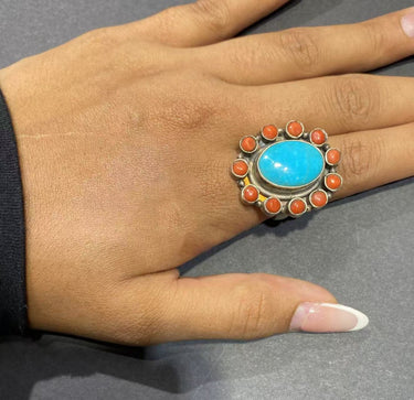 Circle of Harmony Ring | Pure Silver Ring with Turquoise and Red Coral for Balance and Protection - Kailash Energy