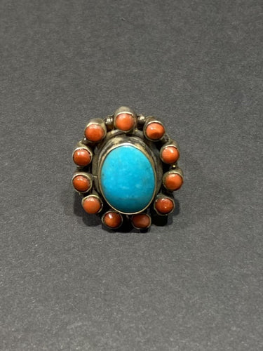 Circle of Harmony Ring | Pure Silver Ring with Turquoise and Red Coral for Balance and Protection - Kailash Energy