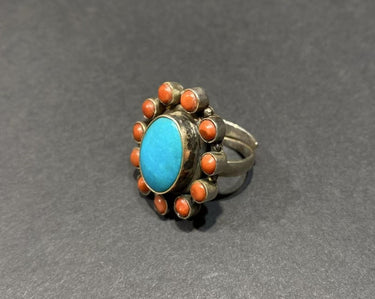 Circle of Harmony Ring | Pure Silver Ring with Turquoise and Red Coral for Balance and Protection - Kailash Energy