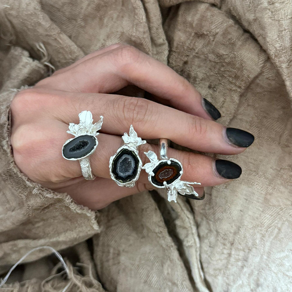 Elemental Energy Crystal Cave Sterling Silver Rings