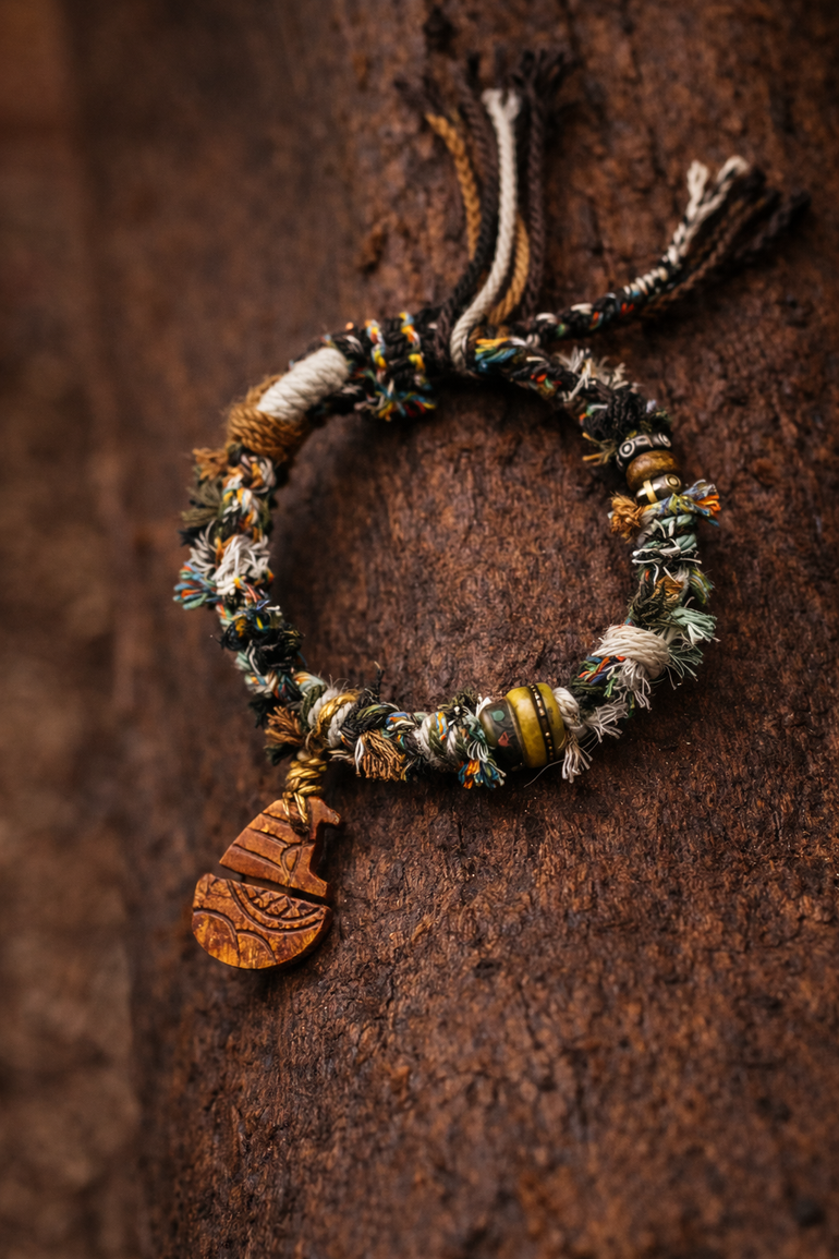 Sacred Guardian Yak Bone Totem Tibetan Cord Bracelet