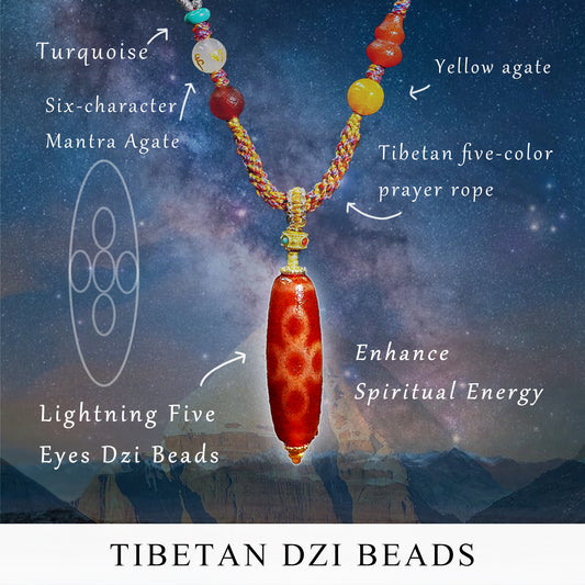 Spiritual Energy Five Eyes Dzi Beads Necklace