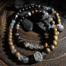 "Fortune Blessings" Zakirum Black Onyx & Agarwood Gray Moonstone Bracelet - Spiritual Guardian Unisex Couple Bracelet - Kailash Energy