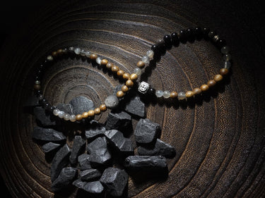 "Fortune Blessings" Zakirum Black Onyx & Agarwood Gray Moonstone Bracelet - Spiritual Guardian Unisex Couple Bracelet - Kailash Energy