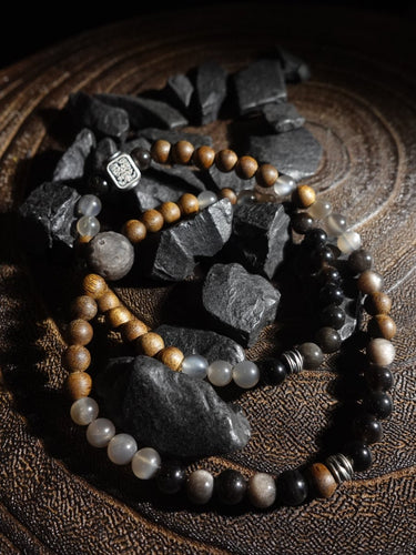"Fortune Blessings" Zakirum Black Onyx & Agarwood Gray Moonstone Bracelet - Spiritual Guardian Unisex Couple Bracelet - Kailash Energy