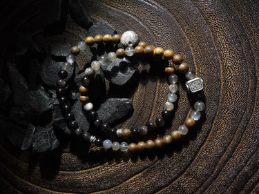"Fortune Blessings" Zakirum Black Onyx & Agarwood Gray Moonstone Bracelet - Spiritual Guardian Unisex Couple Bracelet - Kailash Energy