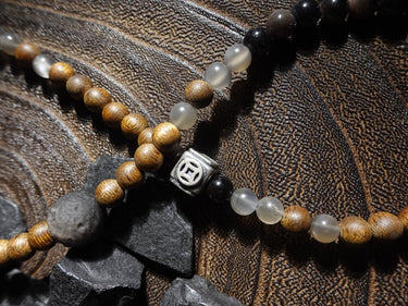 "Fortune Blessings" Zakirum Black Onyx & Agarwood Gray Moonstone Bracelet - Spiritual Guardian Unisex Couple Bracelet - Kailash Energy