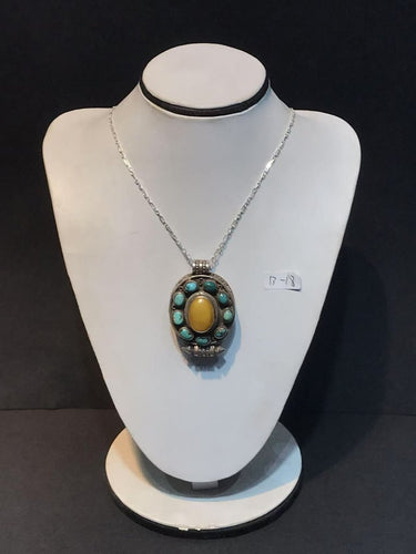 Golden Aura Pendant | Pure Silver Necklace with Turquoise and Amber for Spiritual Clarity and Protection - Kailash Energy