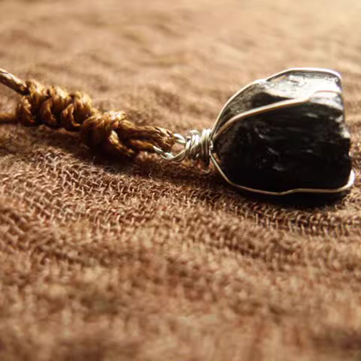 "Grounding | Tibetan Natural Quartz Black Tourmaline Irregular | Winding Pendant Handmade Wax Rope Braided Necklace" - Oriental Treasure