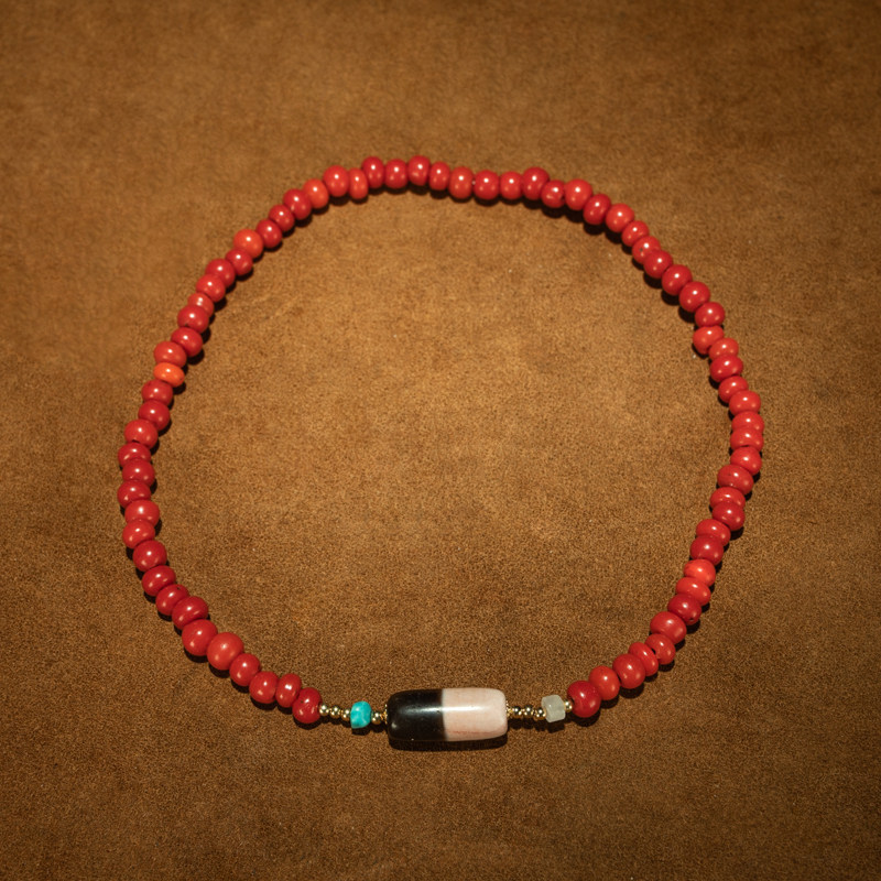 Qing Dynasty Tibetan Aka Red Sherpa Bead & Yin-Yang Cinnabar Medicine Buddha Bead Double-Wrap Bracelet