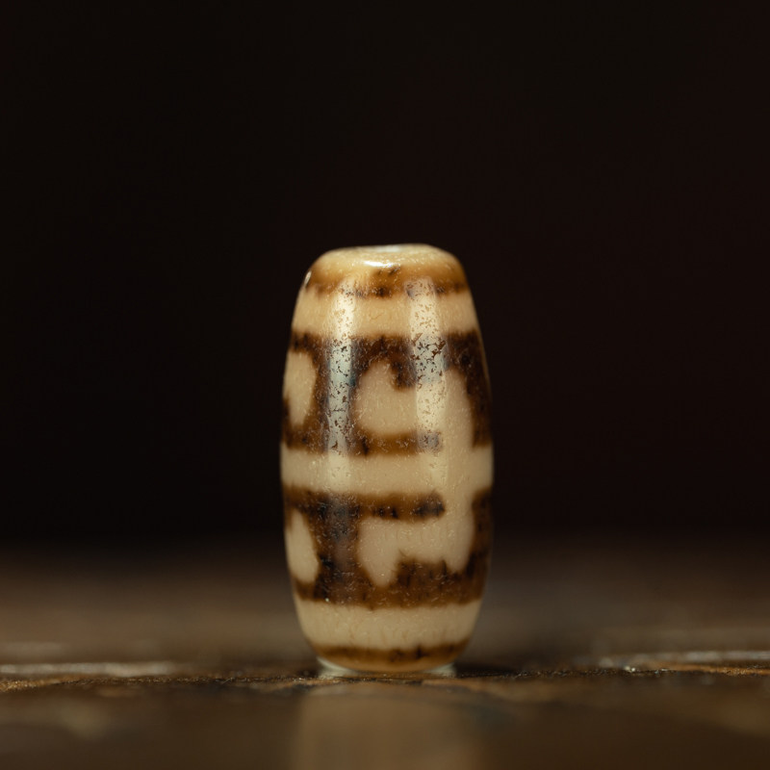 Tibetan Millennium Pure Padmasambhava Ritual Implement Dzi Bead – Specimen Grade, Unique Totem, Nine-Eye Shale