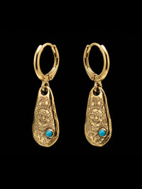 Warrior Protection Mahakala Turquoise Flame Engraved Drop Earrings