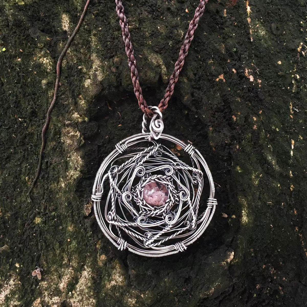 Healing Energy Mandala Crystal Quartz Silver Necklace