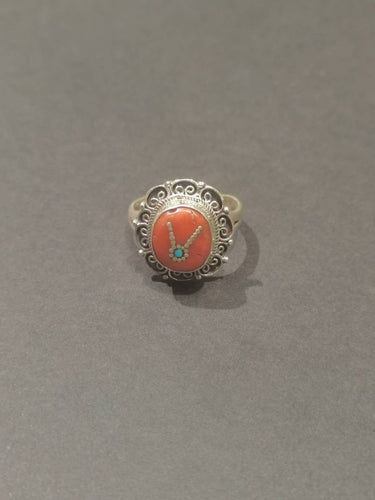 Sacred Coral & Turquoise Ring | Pure Silver Adjustable Design for Spiritual Strength and Harmony - Kailash Energy