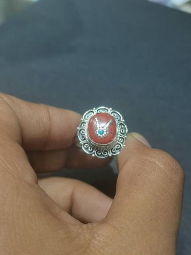 Sacred Coral & Turquoise Ring | Pure Silver Adjustable Design for Spiritual Strength and Harmony - Kailash Energy
