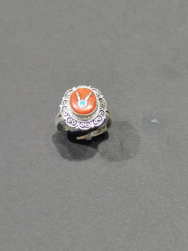 Sacred Coral & Turquoise Ring | Pure Silver Adjustable Design for Spiritual Strength and Harmony - Kailash Energy