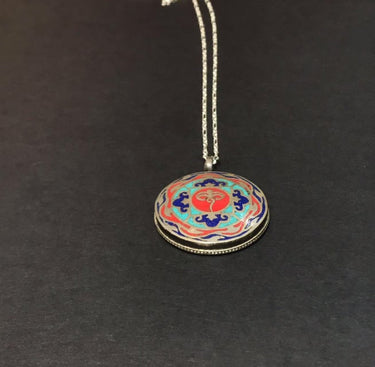 Sacred Harmony Pendant | Pure Silver Necklace with Coral, Turquoise, and Lapis Lazuli for Spiritual Balance - Kailash Energy