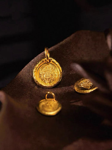 Solid Gold Pendant Featuring Zakirum with Lotus Blossom - Kailash Energy