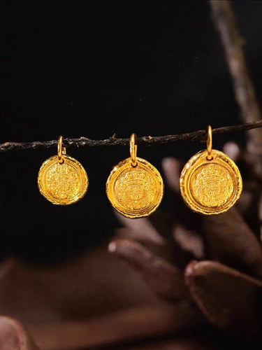 Solid Gold Pendant Featuring Zakirum with Lotus Blossom - Kailash Energy