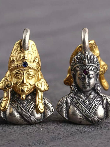 Sterling Silver Zakirum Past & Present Mask Gold - Plated Silver Pendant - Ancient Craft Gold - Tone Retro Chic Jewelry - Kailash Energy