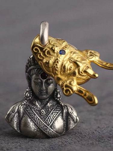 Sterling Silver Zakirum Past & Present Mask Gold - Plated Silver Pendant - Ancient Craft Gold - Tone Retro Chic Jewelry - Kailash Energy