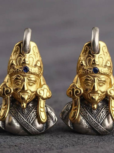 Sterling Silver Zakirum Past & Present Mask Gold - Plated Silver Pendant - Ancient Craft Gold - Tone Retro Chic Jewelry - Kailash Energy