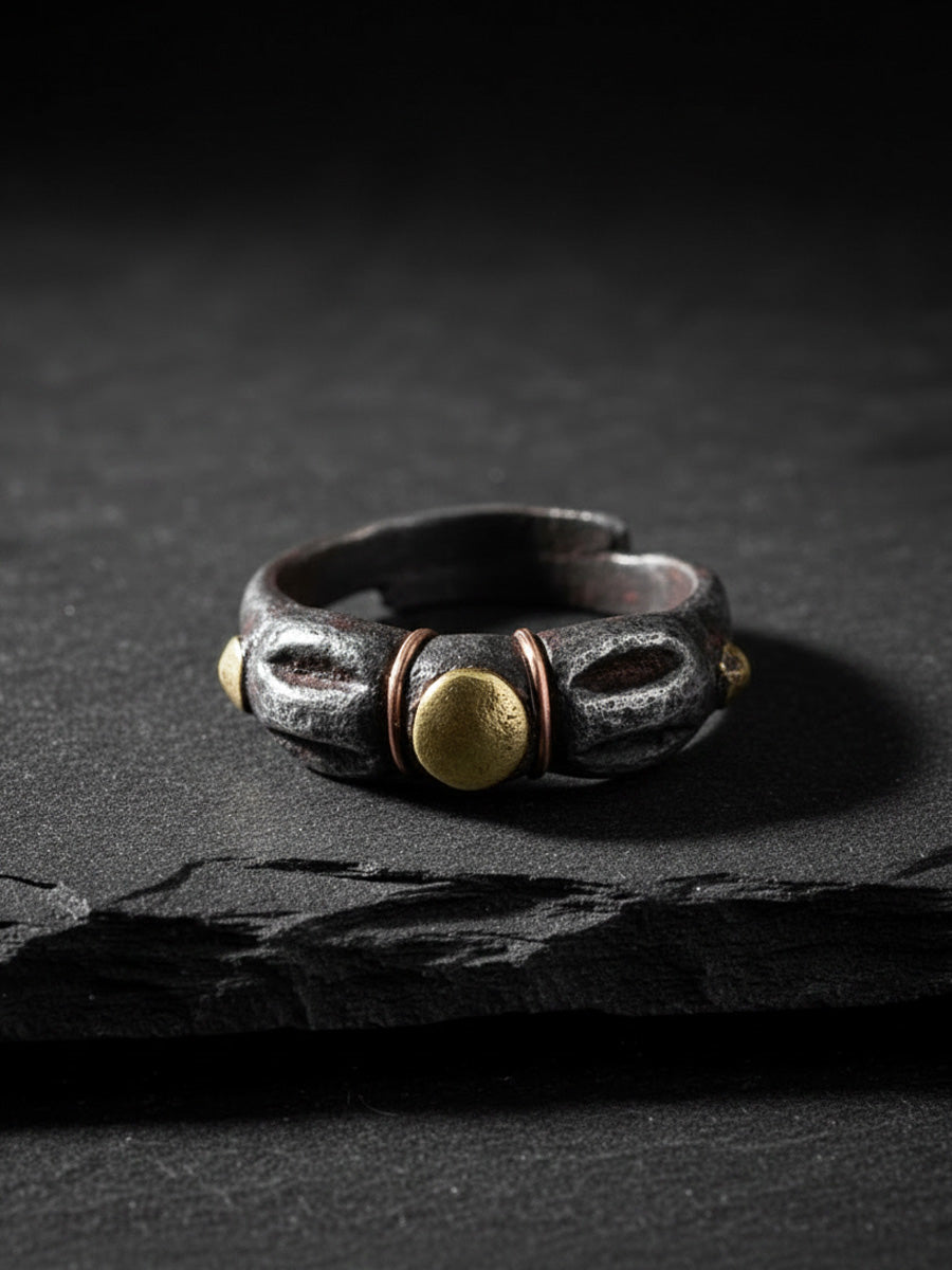 Sacred Metals Protection Thokcha Iron Gold Open Ring