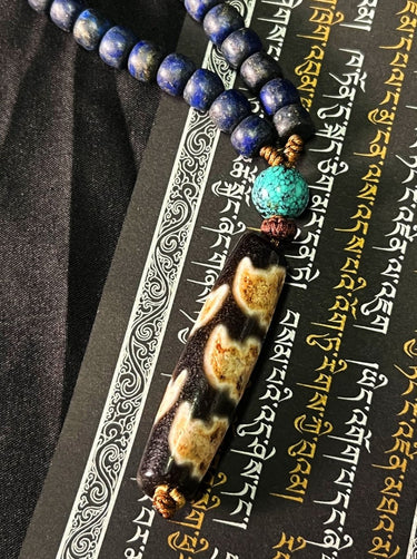 【Unique Item】 Lapis & Turquoise Tibetan Dzi Pendant Necklace - Kailash Energy