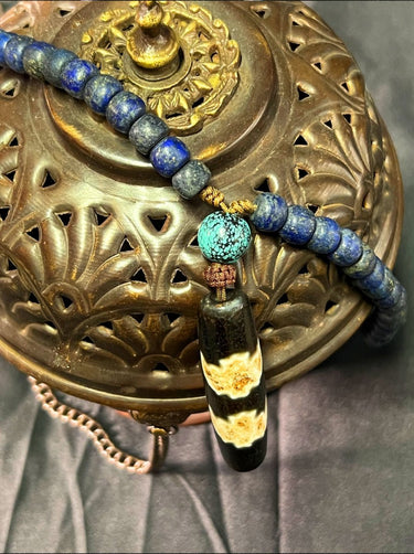 【Unique Item】 Lapis & Turquoise Tibetan Dzi Pendant Necklace - Kailash Energy