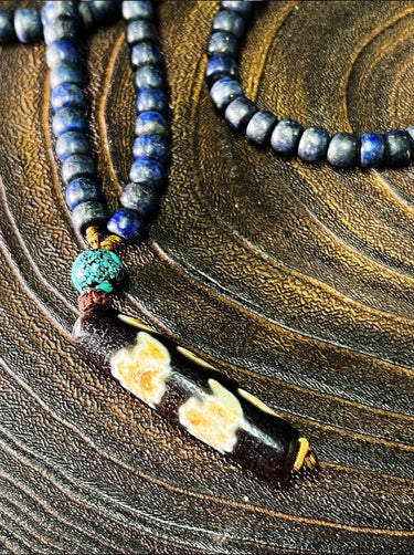 【Unique Item】 Lapis & Turquoise Tibetan Dzi Pendant Necklace - Kailash Energy