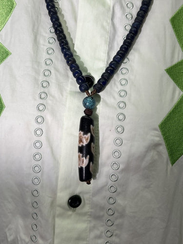 【Unique Item】 Lapis & Turquoise Tibetan Dzi Pendant Necklace - Kailash Energy