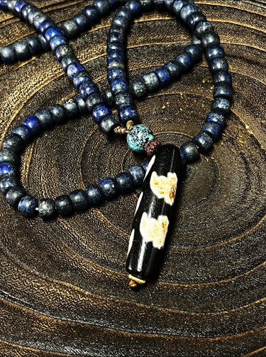 【Unique Item】 Lapis & Turquoise Tibetan Dzi Pendant Necklace - Kailash Energy