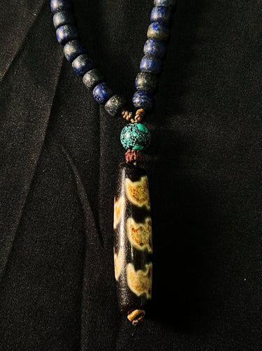 【Unique Item】 Lapis & Turquoise Tibetan Dzi Pendant Necklace - Kailash Energy