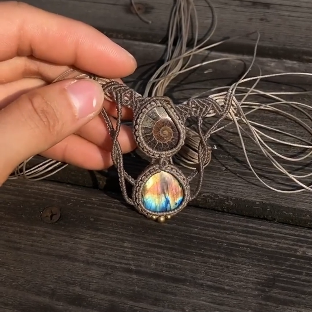 Healing Through Reflection Labradorite Wax Rope Pendant