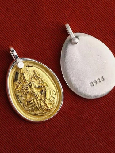 Zakirum Dharma Wheel Sterling Silver Gilded Pendant - Kailash Energy