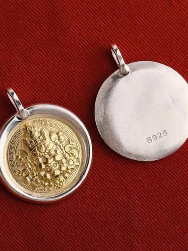 Zakirum Dharma Wheel Sterling Silver Gilded Pendant - Kailash Energy