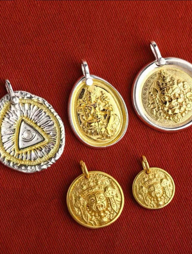 Zakirum Dharma Wheel Sterling Silver Gilded Pendant - Kailash Energy