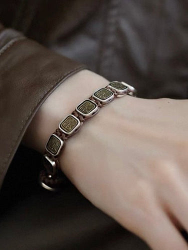 「Zakirum: Female Fortune Guardian」925 Sterling Silver Heavy Craft Square Pendant Braided Bracelet - Edgy Chic Fusion of Tibetan Art & Modern Streetwear - Kailash Energy