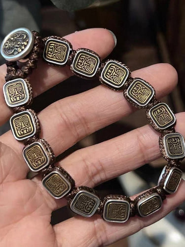 「Zakirum: Female Fortune Guardian」925 Sterling Silver Heavy Craft Square Pendant Braided Bracelet - Edgy Chic Fusion of Tibetan Art & Modern Streetwear - Kailash Energy