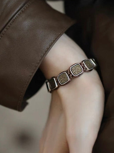「Zakirum: Female Fortune Guardian」925 Sterling Silver Heavy Craft Square Pendant Braided Bracelet - Edgy Chic Fusion of Tibetan Art & Modern Streetwear - Kailash Energy