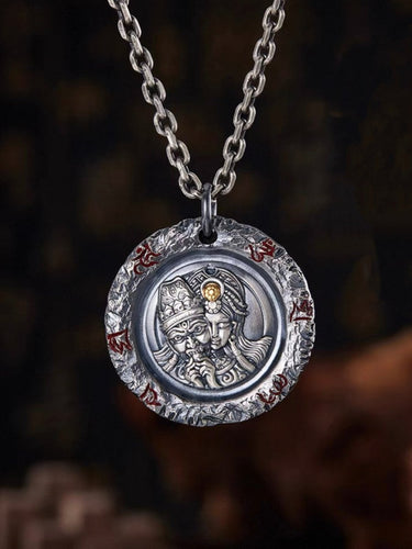 Zakirum Wealth Goddess Necklace: Vintage Silver & Gold Om Mani Padme Hum Talisman - Kailash Energy