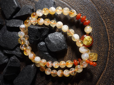 Zakirum's Fortune Abundance Bracelet: Hand - Inlaid Citrine & Southern Red Agate, Sacred Double - Row Design for Women - Kailash Energy