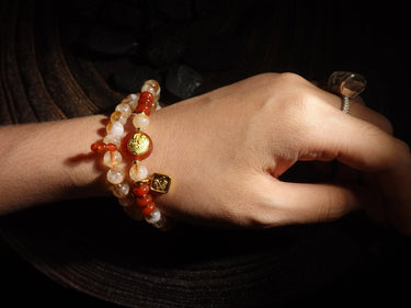 Zakirum's Fortune Abundance Bracelet: Hand - Inlaid Citrine & Southern Red Agate, Sacred Double - Row Design for Women - Kailash Energy