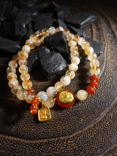 Zakirum's Fortune Abundance Bracelet: Hand - Inlaid Citrine & Southern Red Agate, Sacred Double - Row Design for Women - Kailash Energy