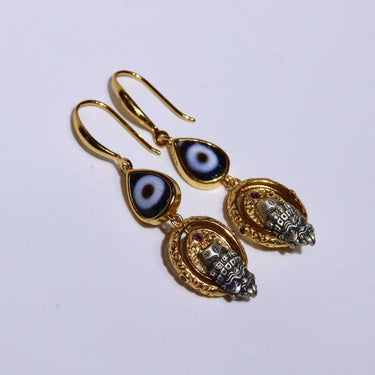 Zakirum's One - Eyed Dzi Bead Gold - Plated Solid Silver Ear Hook - Kailash Energy