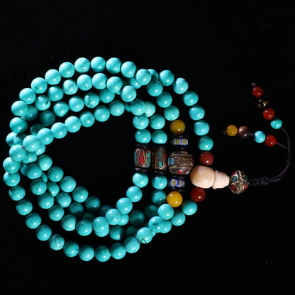 108 Mala Beads Turquoise Bracelet puretibetan