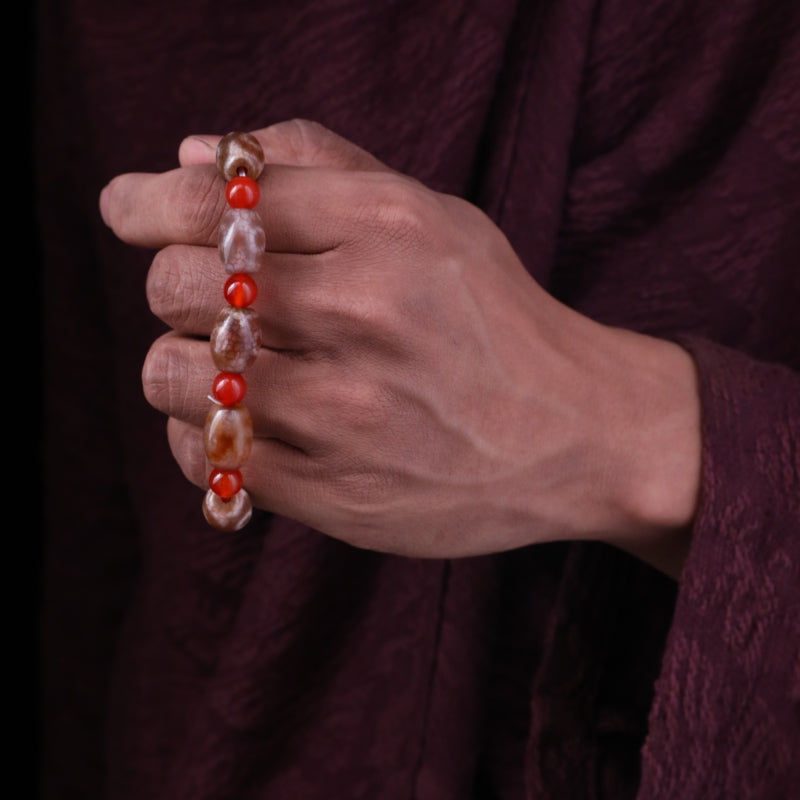 The Infinite Fortune Red Carnelian Three-Eyed Dzi Bead puretibetan