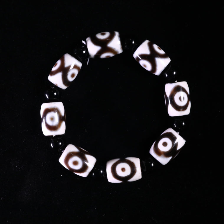 Tibetan Beaded Three-Eyed Dzi Bead Bracelet puretibetan