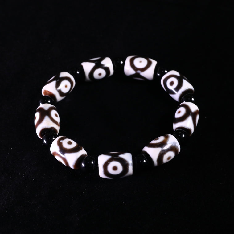 Tibetan Beaded Three-Eyed Dzi Bead Bracelet puretibetan