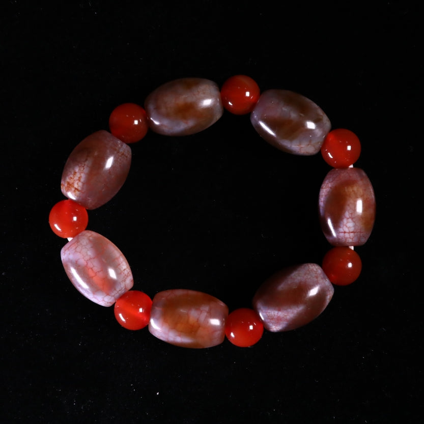 Tibetan Red Cracked Pattern Tiger-Teeth Dzi Beads Bracelet puretibetan